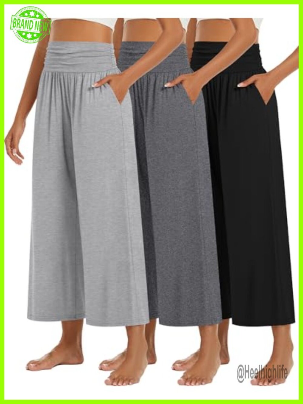 Wide Leg Capri Pants Cropped High Waisted Pleated Trousers 3 Pack